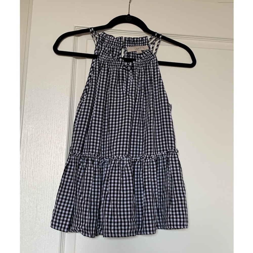 LOFT Buffalo Check Black & White Babydoll Tank
